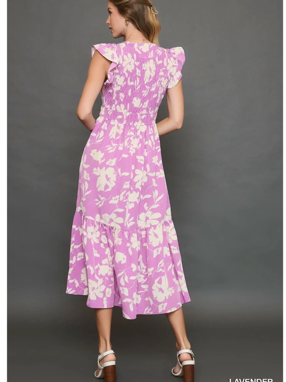 Umgee Two Tone Floral Print Midi Dress - Picture 3 of 4